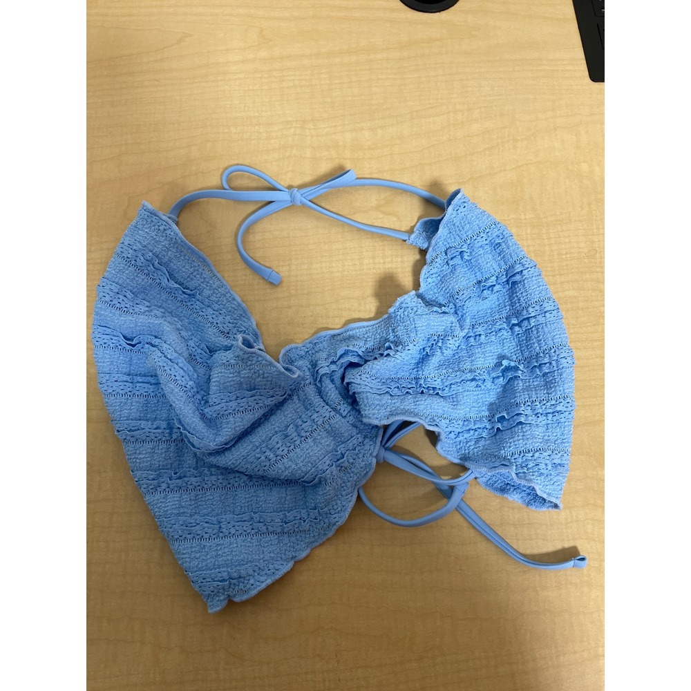 No Boundaries Light Blue Smocked Ruffle Halter Bikini Set XL 16-18